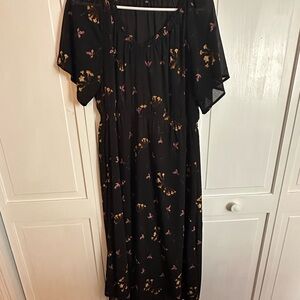 Madewell Black Dress with Pink and Gold Floral Pattern
